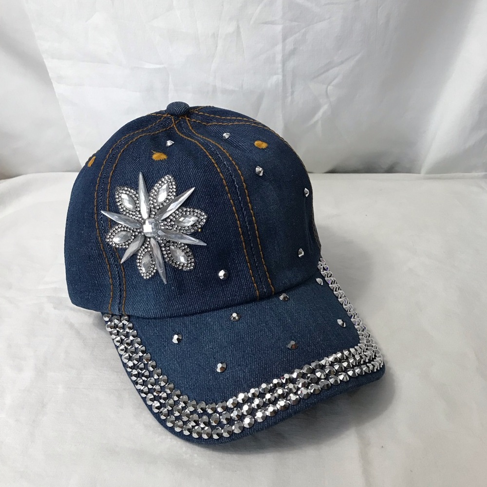 Denim Cap with Crystal Accents